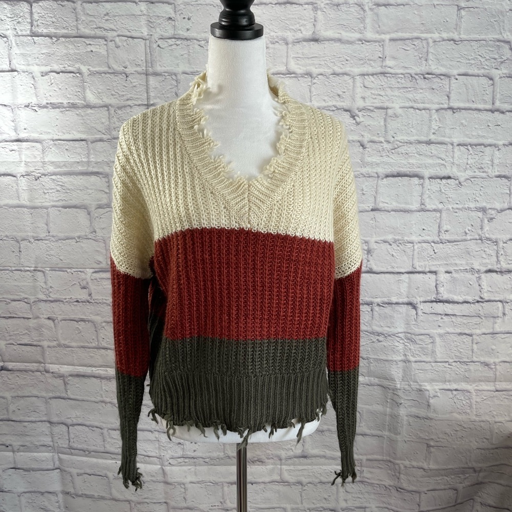 HYFVE Color Block Worn Look V-Neck Sweater Oversized‎ XS. CLOSET CLEAR OUT!